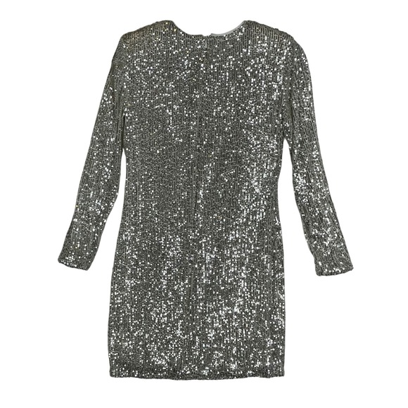 CeCe Sequin Mini Dress‎ Long Sleeve Party Cocktail Silver Size 6 - Picture 3 of 9